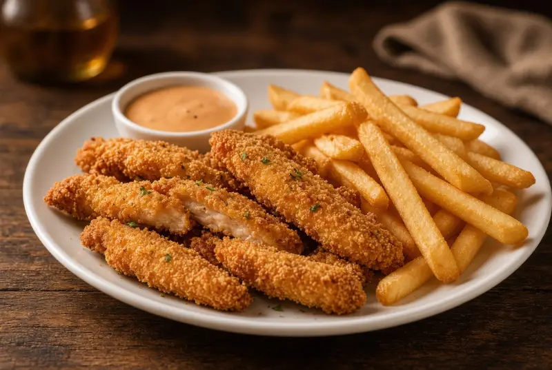 Isca de Frango Milanesa com Fritas