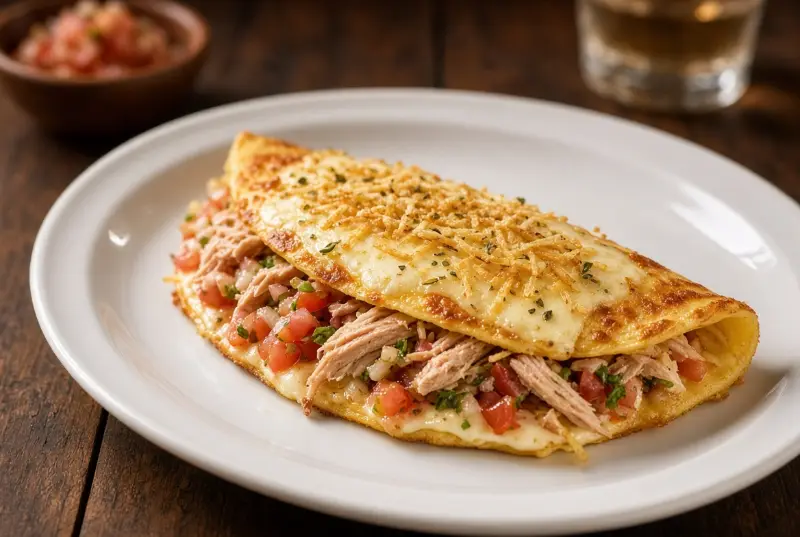 Crepe Atum Laminado, Vinagrete e Requeijão