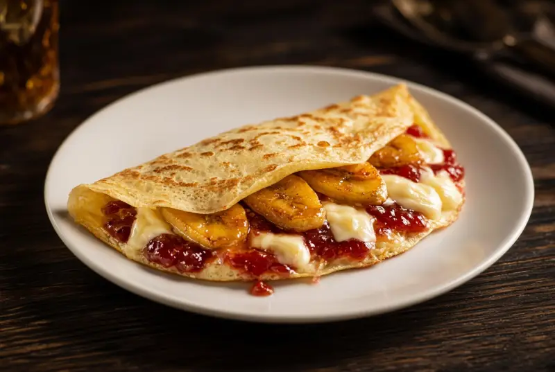 Crepe Banana, Geleia Morango e Requeijão