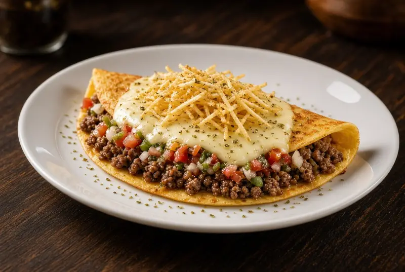 Crepe Carne Angus Moída + Vinagrete