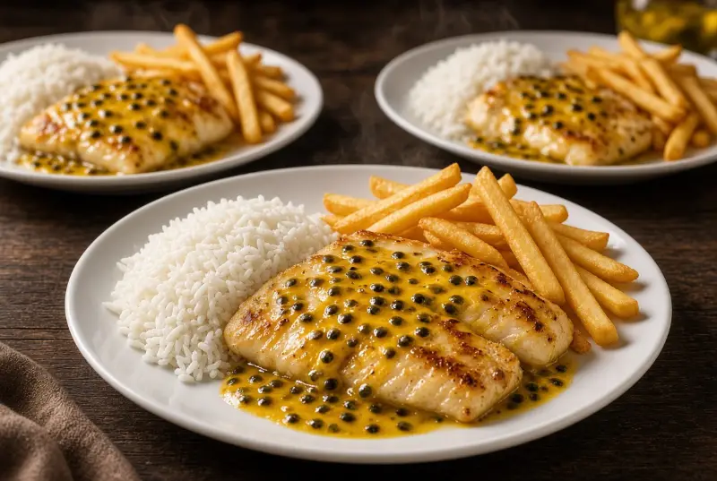Filet de peixe molho maracuja